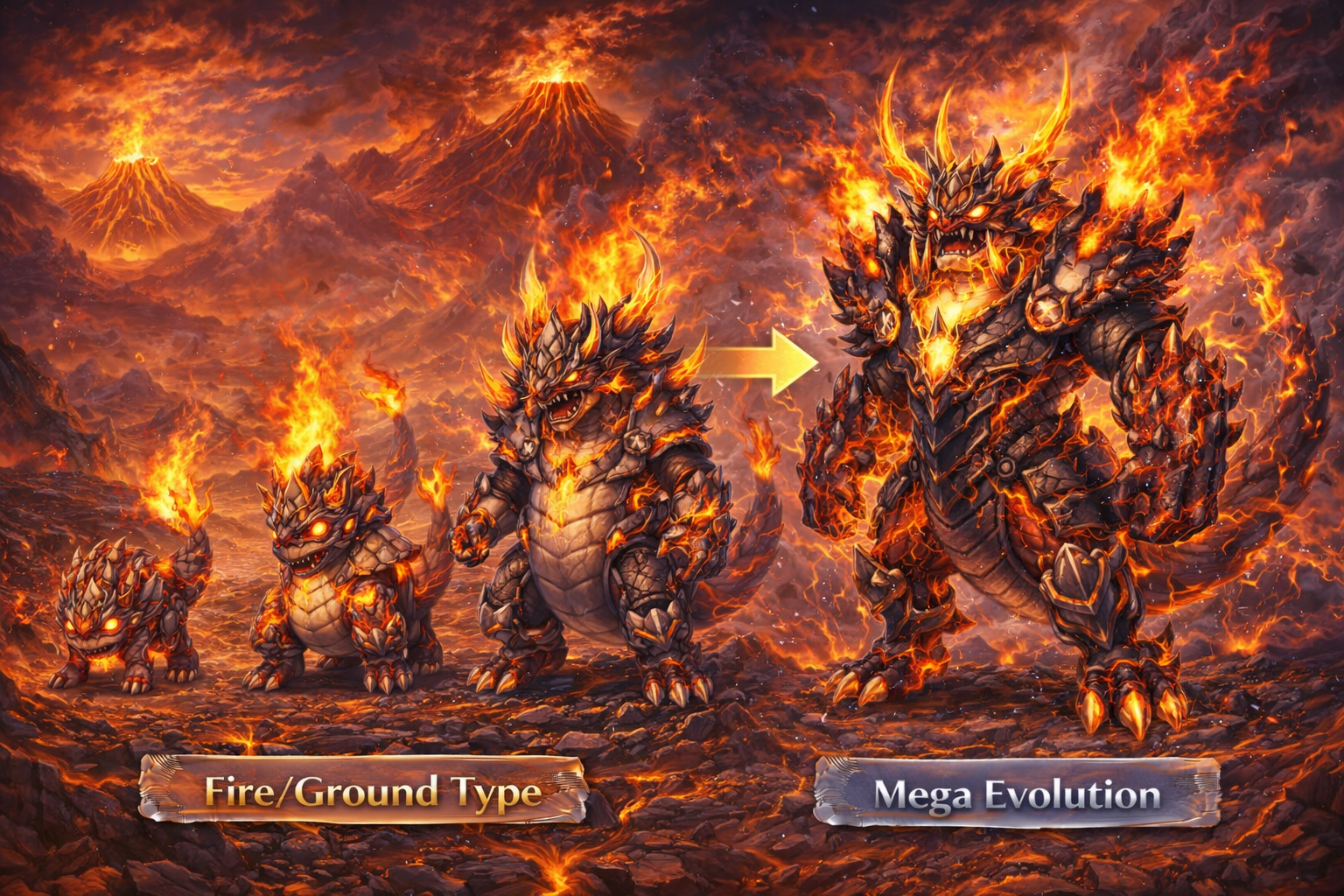 Emberling Magmor Volcannon Fire/Ground Evolution Line